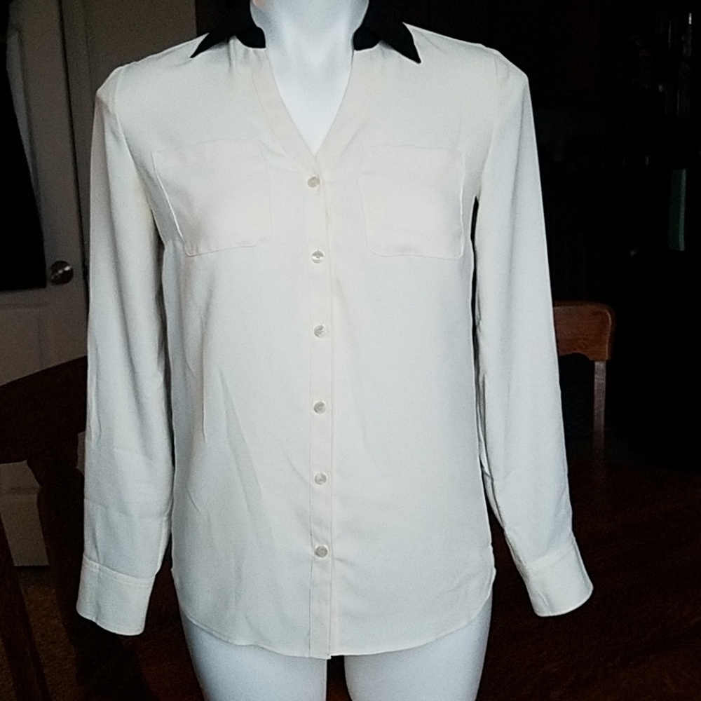 Talbots Long Sleeve Cream Blouse w/ Black Details